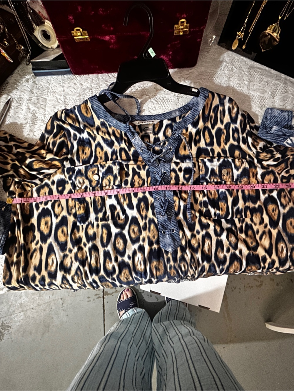 Peter Nygard Leopard Print Tunic in Blue, Tan and Black - Picture 8 of 10